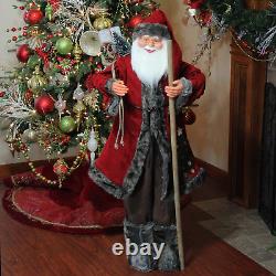 Santa Claus with Walking Stick Standing Christmas Figure, 48, Red and Brown