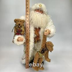 Santa Clause Christmas White With Teddy Bear Standing Figure Holidays
