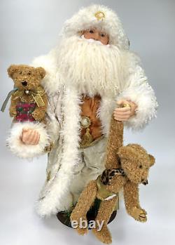 Santa Clause Christmas White With Teddy Bear Standing Figure Holidays