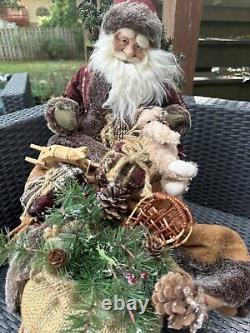 Santa Clause & Sleigh Highly Detailed Vintage Christmas Decor 2ft Holiday Decor