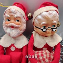 Santa Mrs Claus Christmas Knee Hugger LARGE Red White Elf Ornament, Japan, VTG, LOT