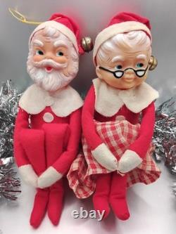Santa Mrs Claus Christmas Knee Hugger LARGE Red White Elf Ornament, Japan, VTG, LOT