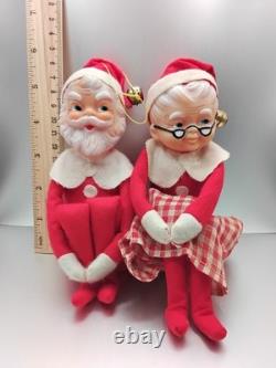 Santa Mrs Claus Christmas Knee Hugger LARGE Red White Elf Ornament, Japan, VTG, LOT