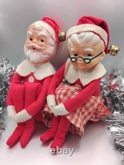 Santa Mrs Claus Christmas Knee Hugger LARGE Red White Elf Ornament, Japan, VTG, LOT
