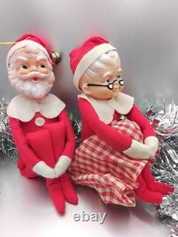 Santa Mrs Claus Christmas Knee Hugger LARGE Red White Elf Ornament, Japan, VTG, LOT