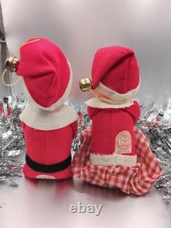 Santa Mrs Claus Christmas Knee Hugger LARGE Red White Elf Ornament, Japan, VTG, LOT