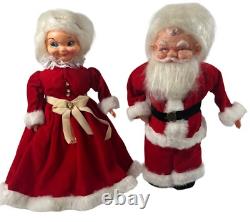 Santa Mrs Claus Dolls Handmade 13 In Velvet Dress Kitschy 1960s Vintage Bottle