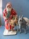 Santa Claus German Papermache With Feather Tree And Donkey Old
