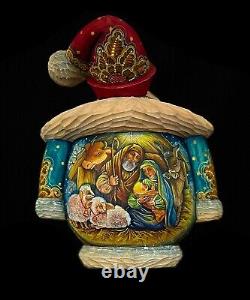 Santa hand carved and painted withNativity Scene