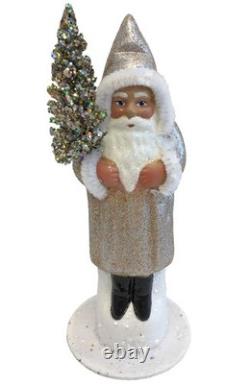 Schaller Paper Mache Candy Container Santa Old Silver Sponge finish 6H x 2