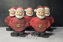 Set Of Five 1950's Santa Claus With Mica Christmas Hand Painted Made In Japan