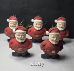 Set Of Five 1950's Santa Claus With Mica Christmas Hand Painted Made In Japan