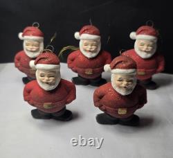 Set Of Five 1950's Santa Claus With Mica Christmas Hand Painted Made In Japan