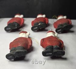 Set Of Five 1950's Santa Claus With Mica Christmas Hand Painted Made In Japan