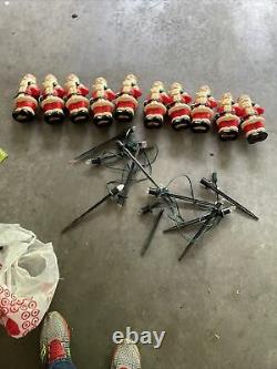 Set of 10 Christmas Blow Mold Santa Plastic 10 Dynagood Path Lights Stakes READ