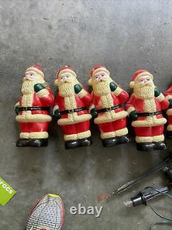 Set of 10 Christmas Blow Mold Santa Plastic 10 Dynagood Path Lights Stakes READ