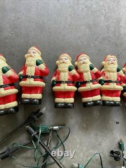 Set of 10 Christmas Blow Mold Santa Plastic 10 Dynagood Path Lights Stakes READ