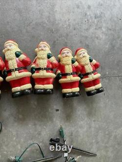 Set of 10 Christmas Blow Mold Santa Plastic 10 Dynagood Path Lights Stakes READ