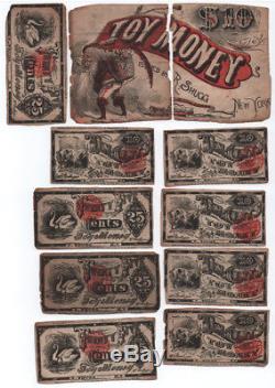 Set of 1872 Kids Play Toy Paper Money by R. Shugg New York with SANTA CLAUS