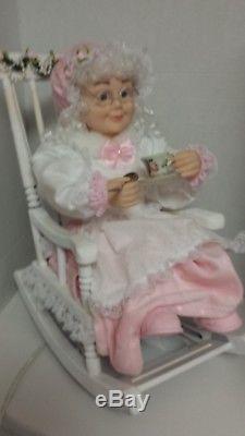 Shabby Chic Pink Mrs Claus Rocking Chair Large Christmas Mrs Santa Claus Animate