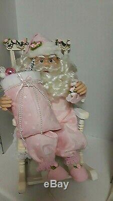 Shabby Chic Pink Santa Claus Rocking Chair Large Christmas Animated