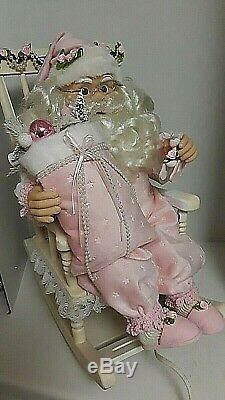 Shabby Chic Pink Santa Claus Rocking Chair Large Christmas Animated