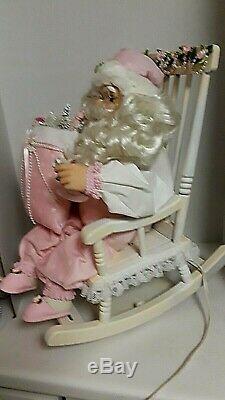 Shabby Chic Pink Santa Claus Rocking Chair Large Christmas Animated