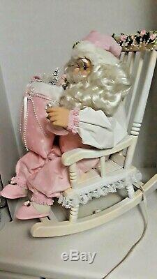 Shabby Chic Pink Santa Claus Rocking Chair Large Christmas Animated