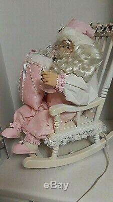 Shabby Chic Pink Santa Claus Rocking Chair Large Christmas Animated