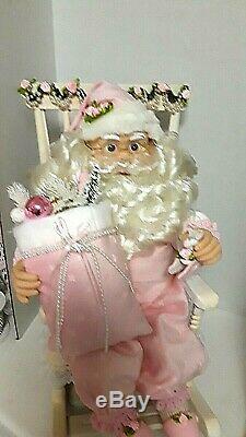 Shabby Chic Pink Santa Claus Rocking Chair Large Christmas Animated