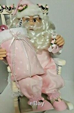 Shabby Chic Pink Santa Claus Rocking Chair Large Christmas Animated