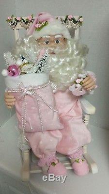 Shabby Chic Pink Santa Rocking Chair Large Christmas Santa Claus Animated Ooak