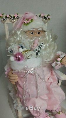 Shabby Chic Pink Santa Rocking Chair Large Christmas Santa Claus Animated Ooak