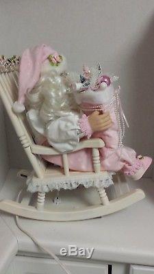 Shabby Chic Pink Santa Rocking Chair Large Christmas Santa Claus Animated Ooak