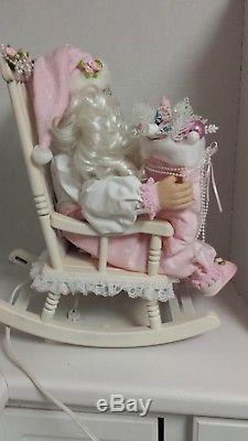 Shabby Chic Pink Santa Rocking Chair Large Christmas Santa Claus Animated Ooak