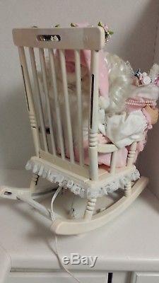 Shabby Chic Pink Santa Rocking Chair Large Christmas Santa Claus Animated Ooak