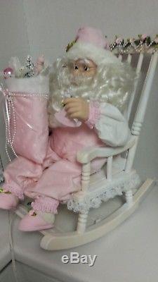 Shabby Chic Pink Santa Rocking Chair Large Christmas Santa Claus Animated Ooak