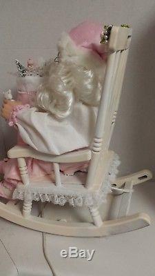 Shabby Chic Pink Santa Rocking Chair Large Christmas Santa Claus Animated Ooak