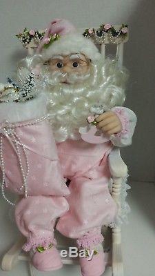 Shabby Chic Pink Santa Rocking Chair Large Christmas Santa Claus Animated Ooak