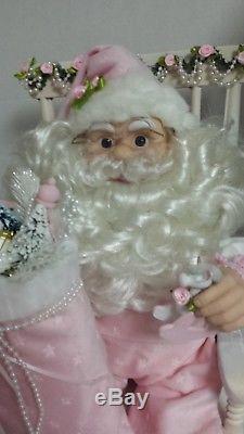 Shabby Chic Pink Santa Rocking Chair Large Christmas Santa Claus Animated Ooak