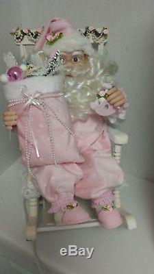 Shabby Chic Pink Santa Rocking Chair Large Christmas Santa Claus Animated Ooak