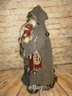 Standing Santa Claus Figure LARGE HUGE Tree Topper 29 Gray Robe Holding Snowman