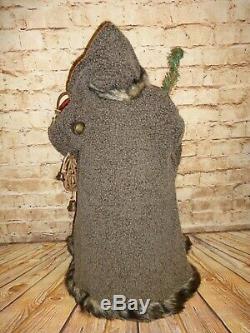 Standing Santa Claus Figure LARGE HUGE Tree Topper 29 Gray Robe Holding Snowman