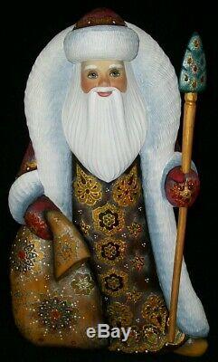 Striking Red & Gold Hand Carved & Hand Painted Russian Santa Claus #4116