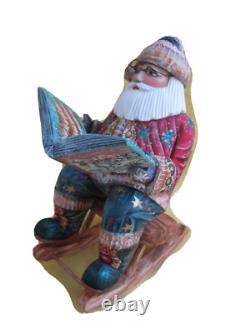 Swinging Carved Santa Claus Handmade/Crafted Statue/Wood/Detachable Book/Russia