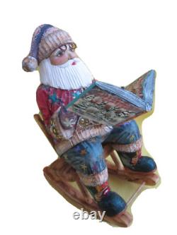 Swinging Carved Santa Claus Handmade/Crafted Statue/Wood/Detachable Book/Russia