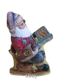 Swinging Carved Santa Claus Handmade/Crafted Statue/Wood/Detachable Book/Russia