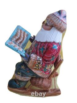 Swinging Carved Santa Claus Handmade/Crafted Statue/Wood/Detachable Book/Russia