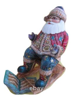 Swinging Carved Santa Claus Handmade/Crafted Statue/Wood/Detachable Book/Russia