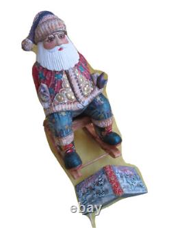 Swinging Carved Santa Claus Handmade/Crafted Statue/Wood/Detachable Book/Russia